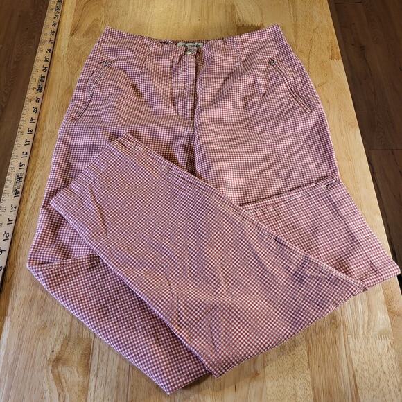 Vanilla Red Gingham Cotton Stretch Cigarette Pants 44 Zip Ankle Straight - Picture 1 of 13